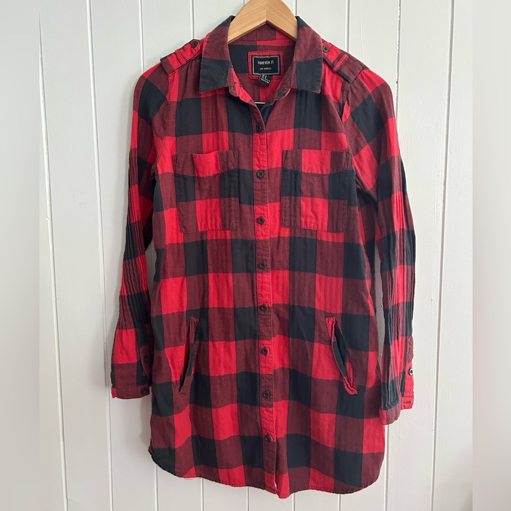 Forever 21 Long Plaid Shirt
